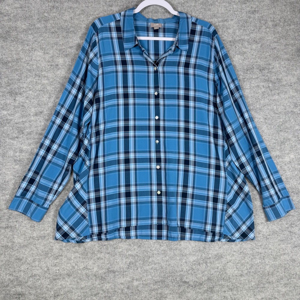 J. Jill Size-XL Womens Shirt Blue Plaid Button Down Long Sleeve 100% Rayon Top